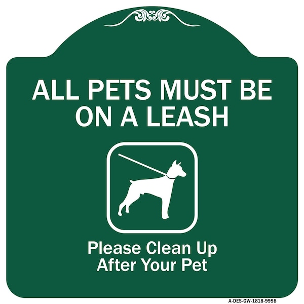 Signmission All Pets Must On Leash Please Clean Up After Your Pet Heavy-Gauge Alum Sign, 18" x 18", GW-1818-9998 A-DES-GW-1818-9998 - main